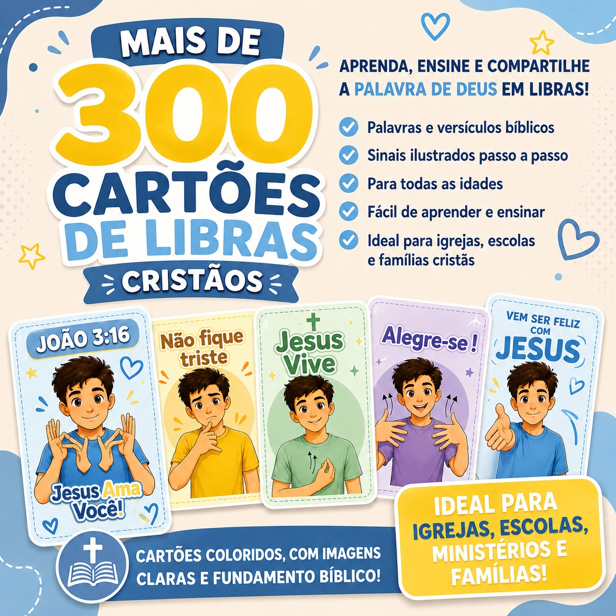 300 cards e jogos cristãos em Libras